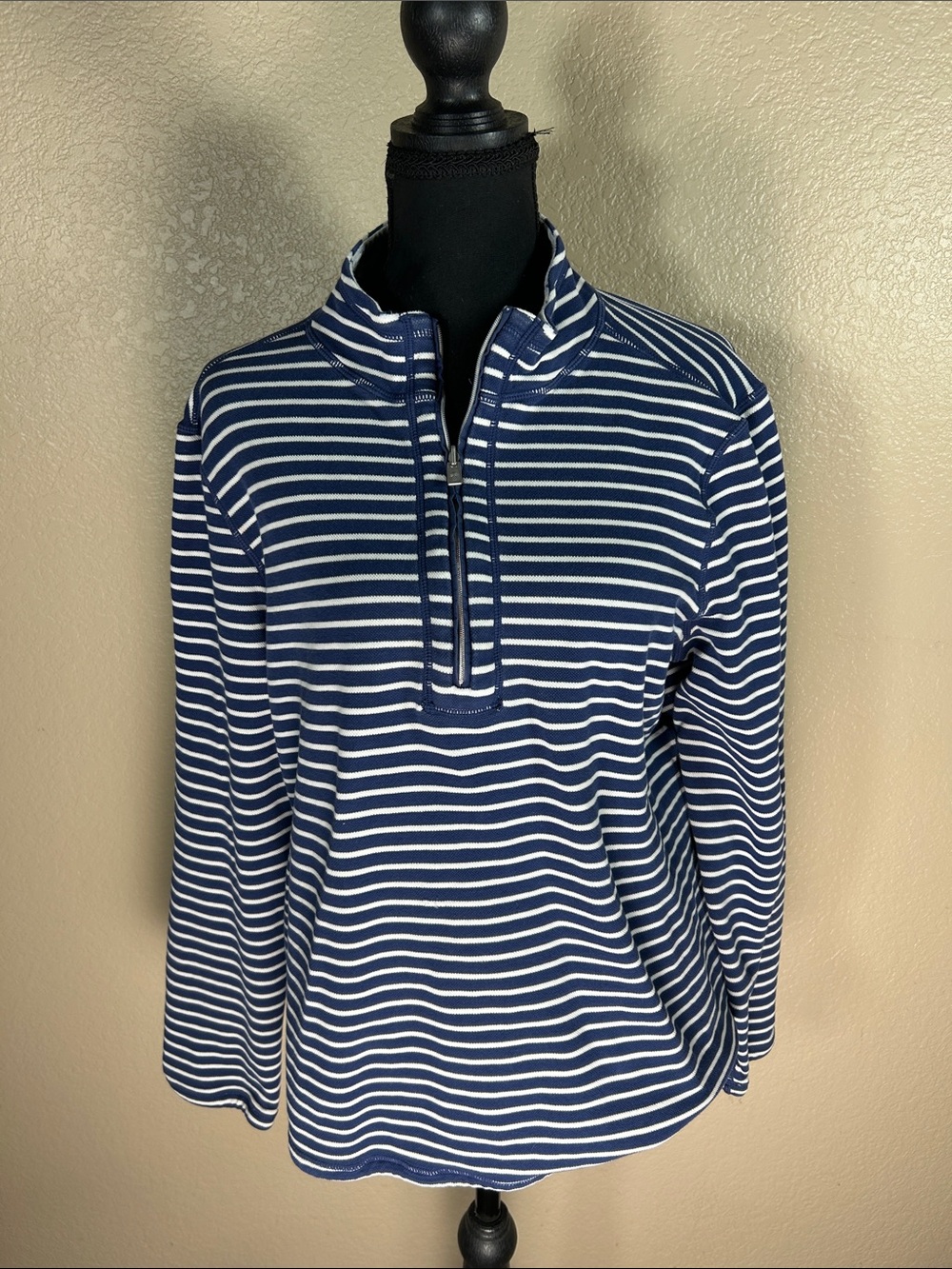 Tommy Bahama Women’s Large Navy White Striped Half Zip Pullover Pineapple